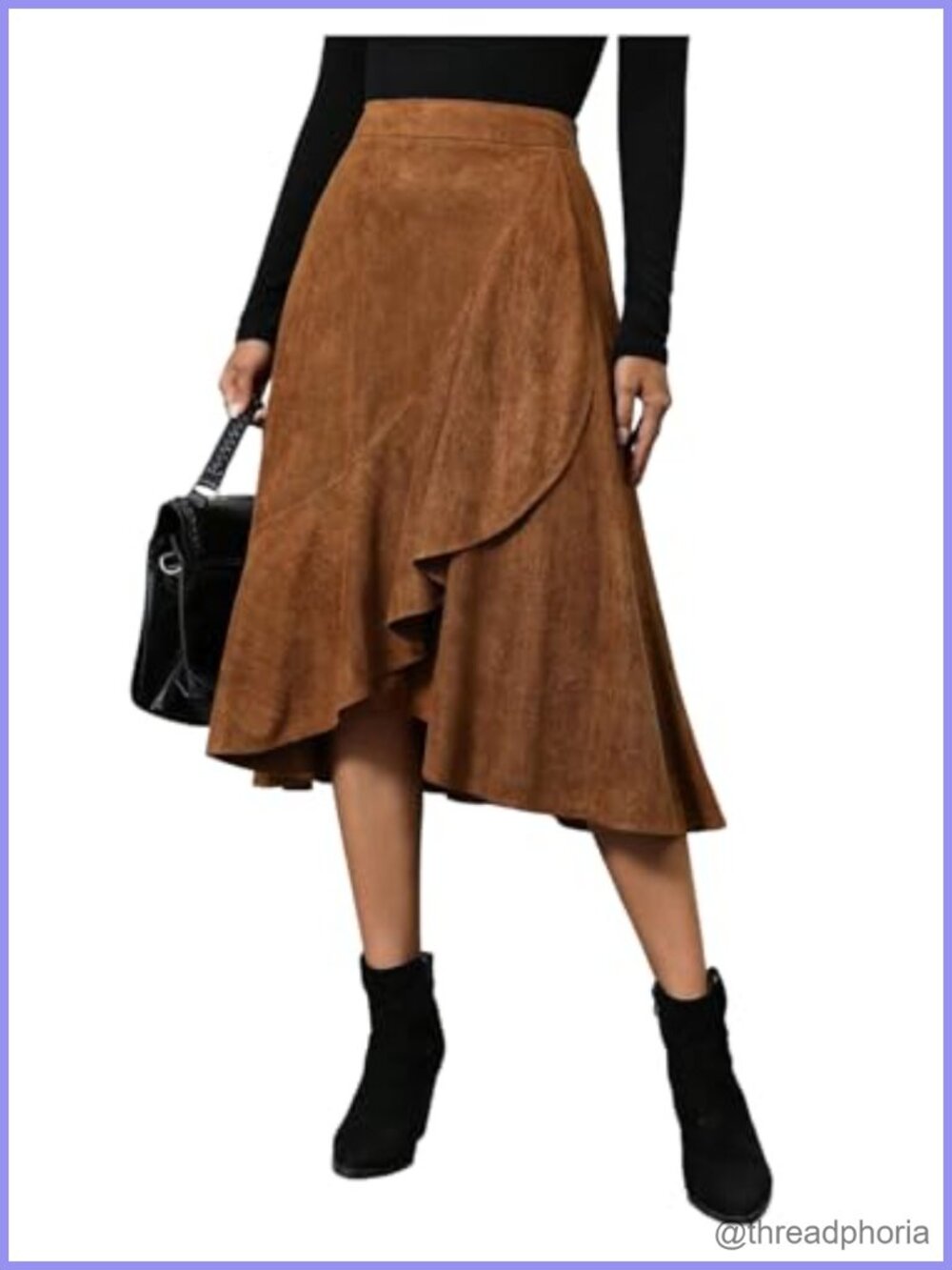 Women's High Waisted Asymmetrical Ruffle Flowy Business Casual Work Midi Skirt